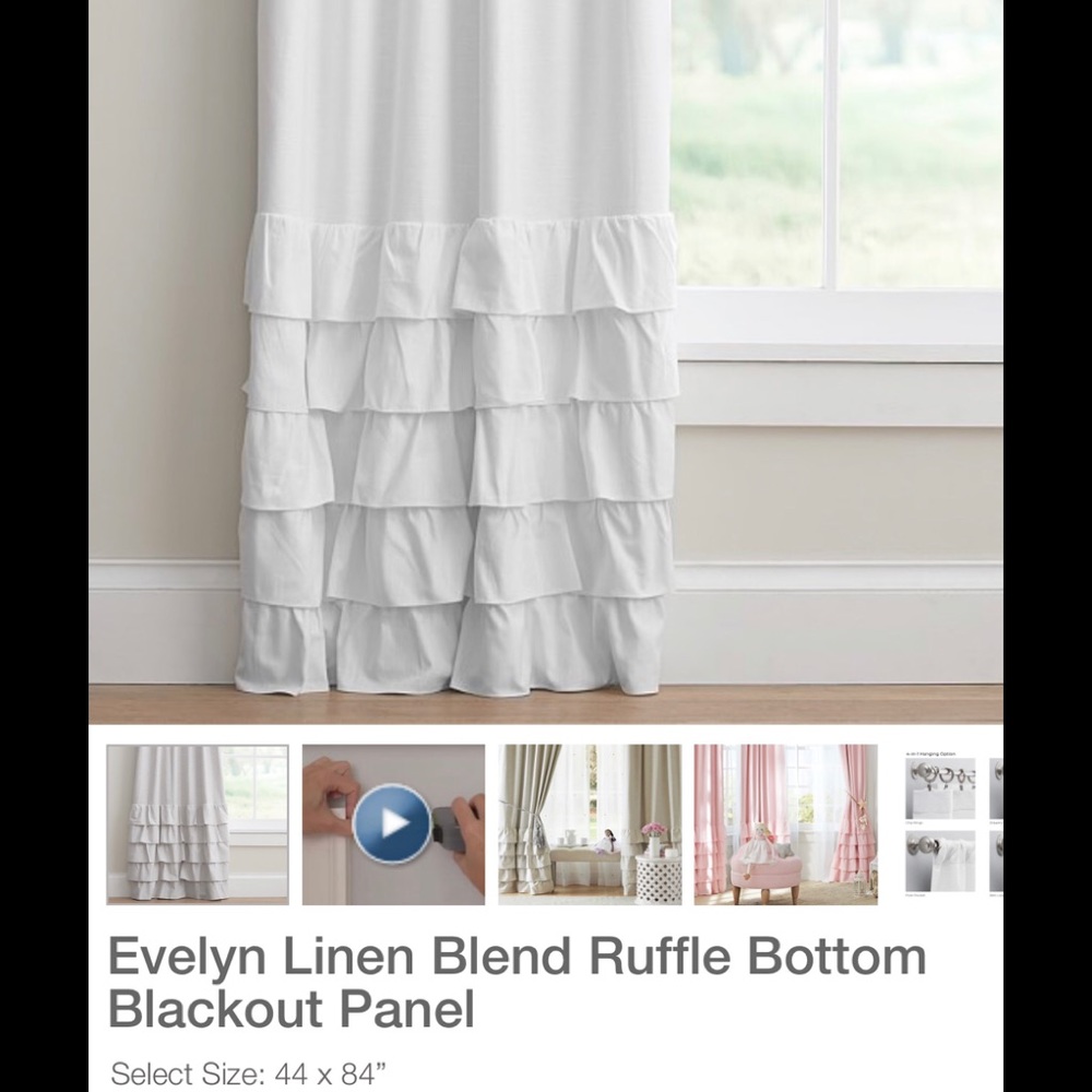NWT PB Kids White Linen Blend Ruffle Curtains